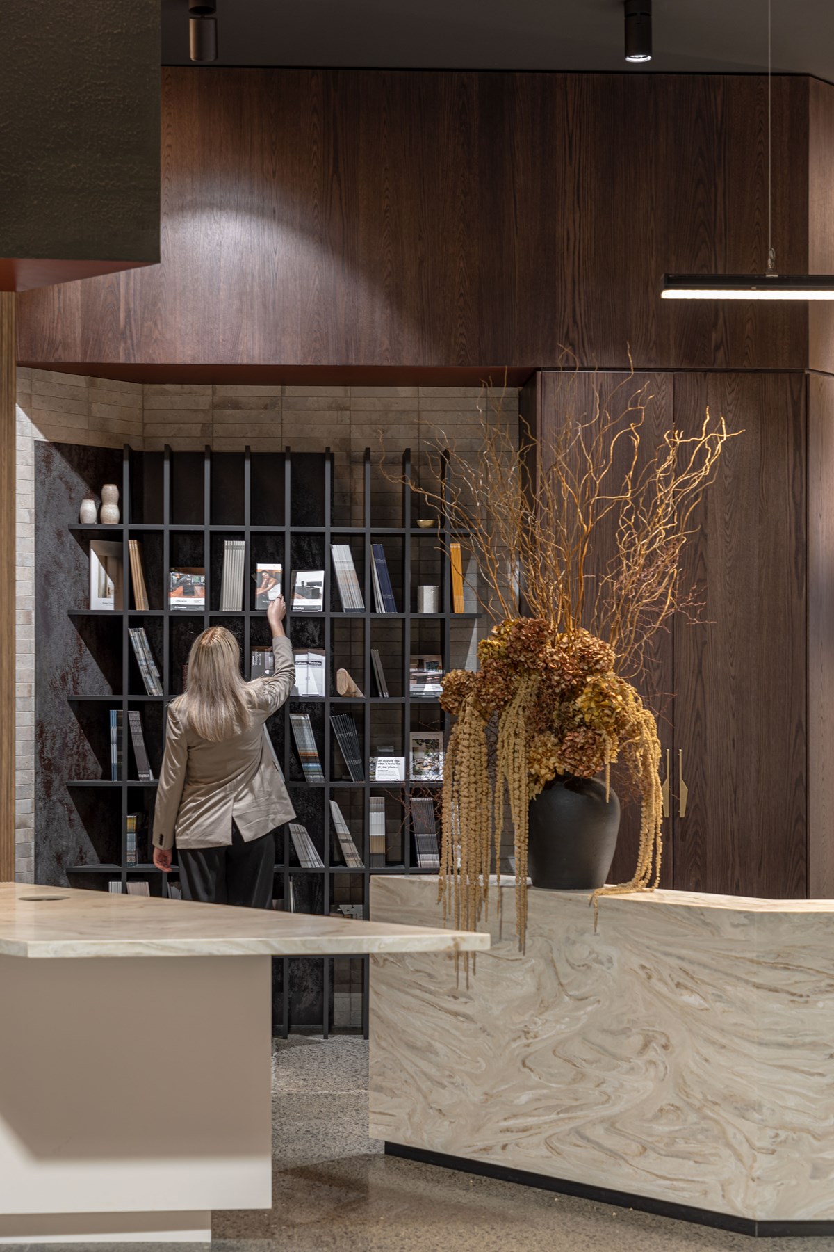 Veneer panels in reception area