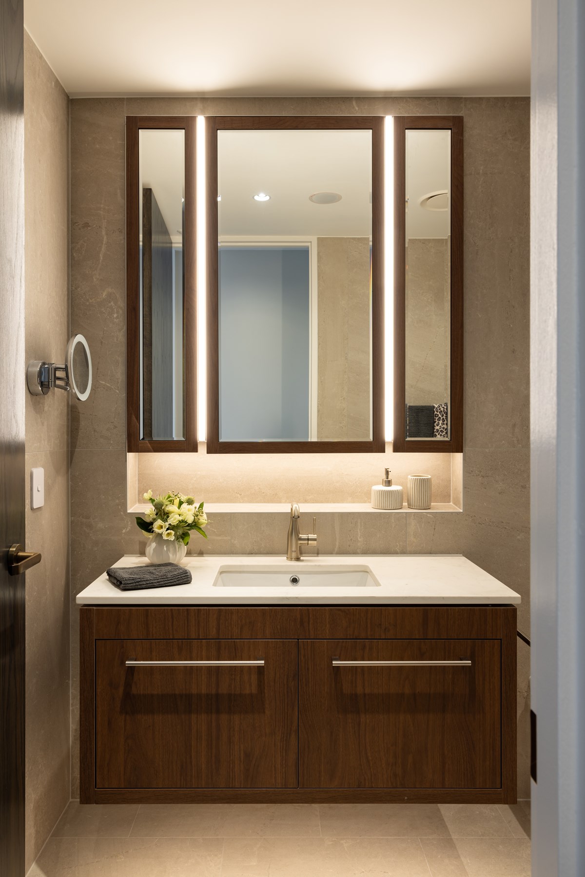 Prime Laminate, High Pressure Laminate, HPL, Bottega Oak bathroom cabinetry