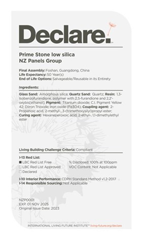 Prime Stone low-silica Declare Certificate